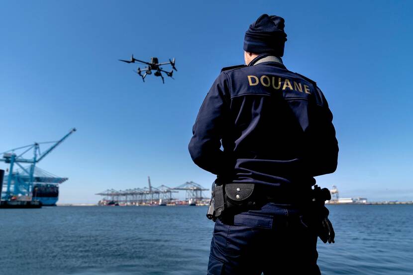 Dutch customs employee pilots a drone